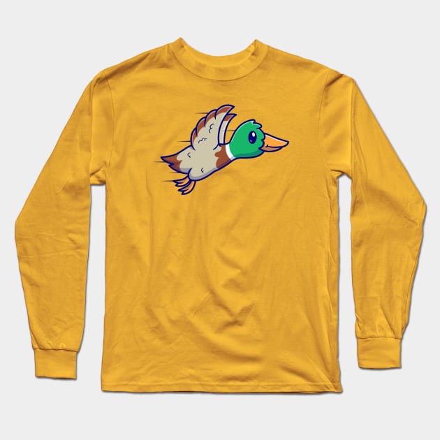 Cute Duck Bird Flying Cartoon Long Sleeve T-Shirt by Catalyst Labs